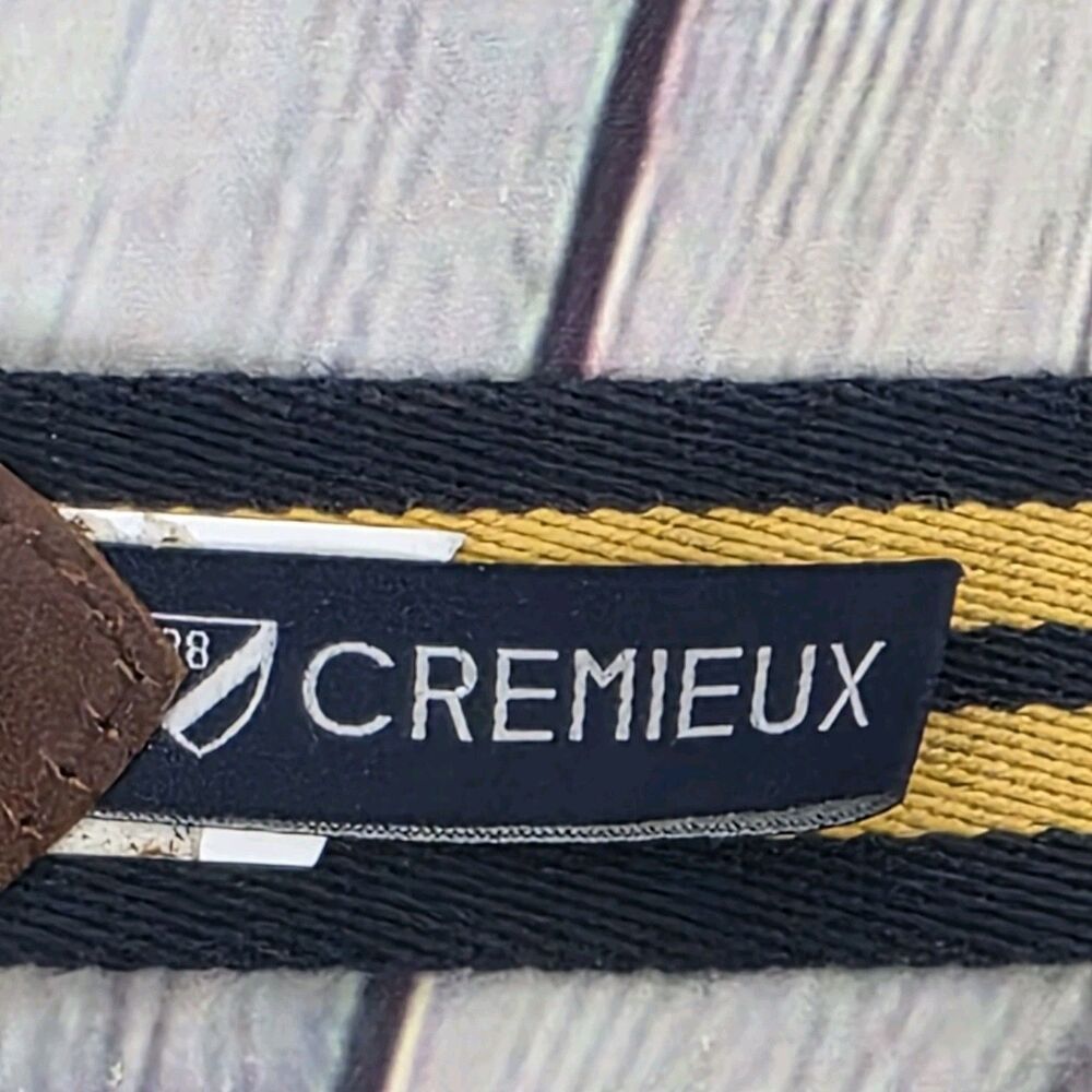Cremieux Men's 42 "Striped Yellow Blue Leather Trim Belt